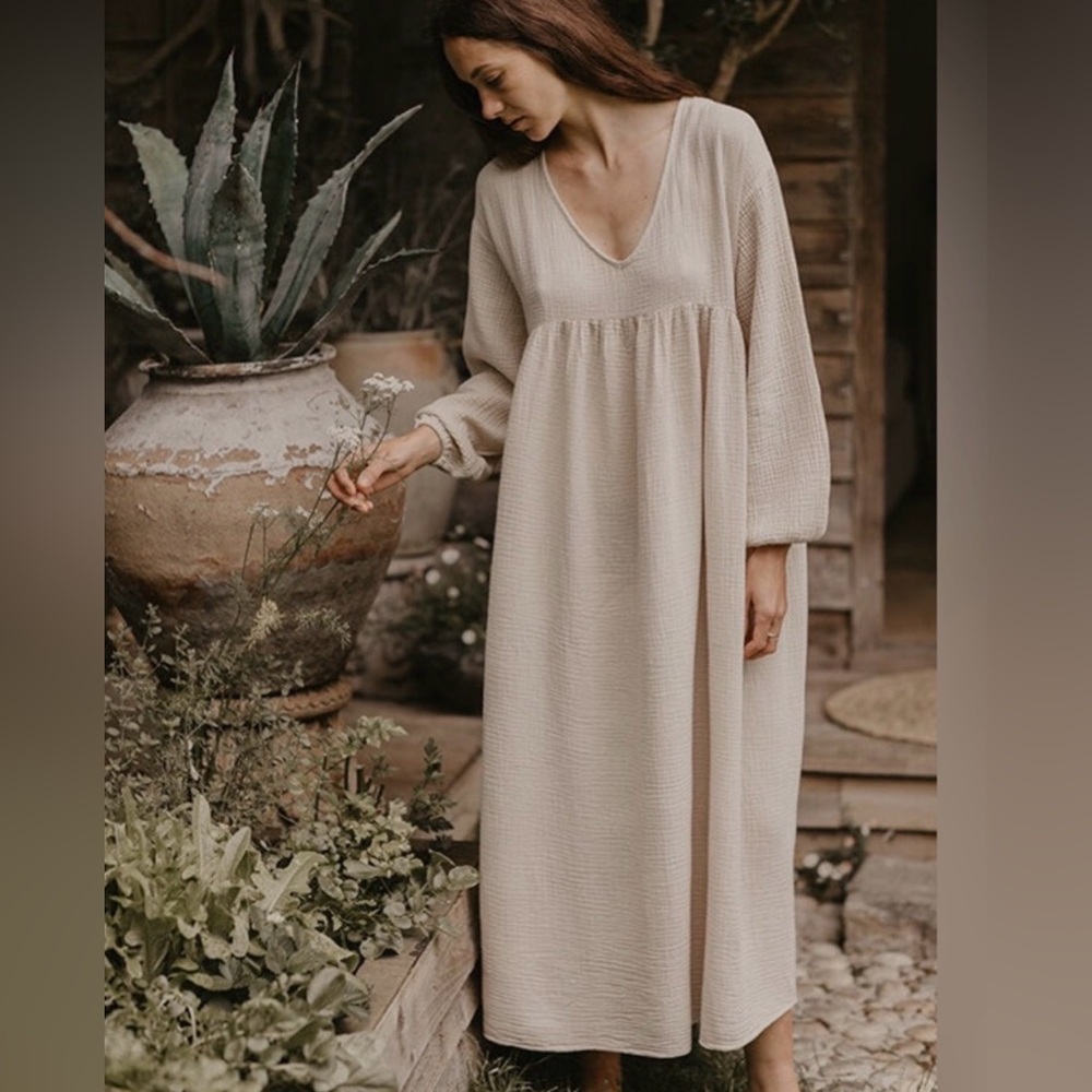 NWT The Simple Folk The Meadow Dress Ecru Organic Cotton Gauze Women's Small S